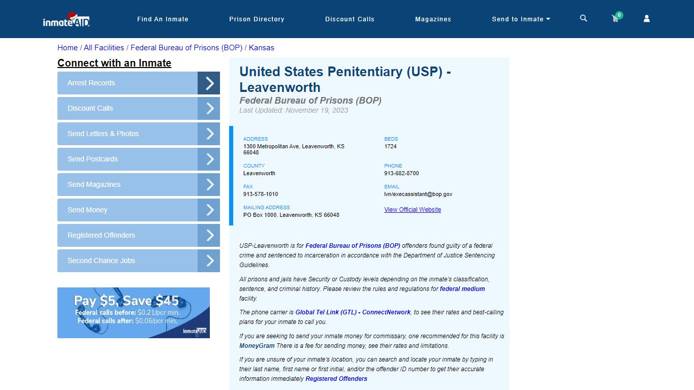 United States Penitentiary (USP) - Leavenworth - Federal Inmate Locator ...
