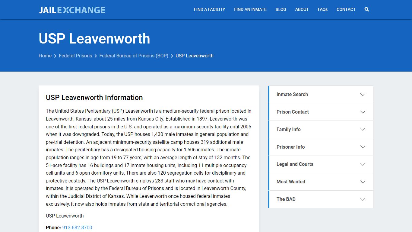 Federal Inmate Search - USP Leavenworth - Jail Exchange