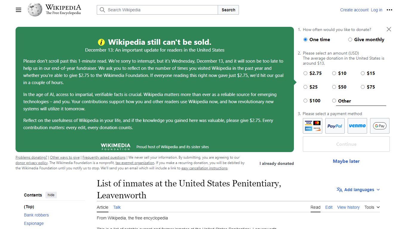 List of inmates at the United States Penitentiary, Leavenworth